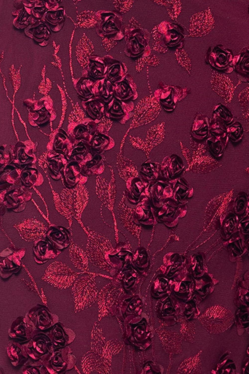 imageXscape Womens Embroidered Mesh Illusion Long Sleeve Floral Floor Length DressGarnet