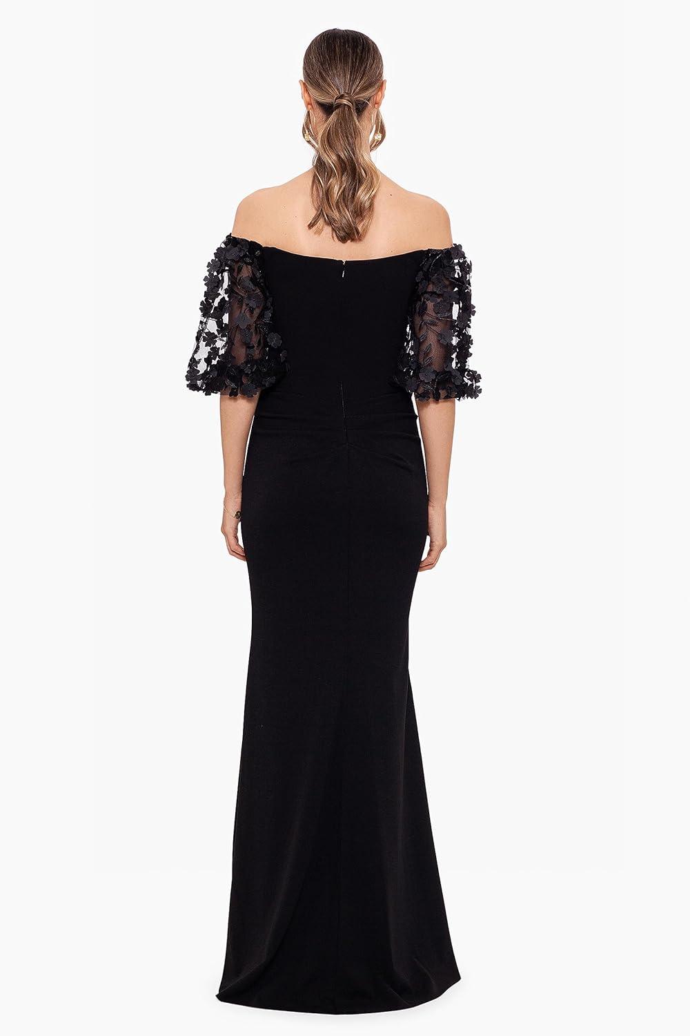 imageXscape Womens Illusion Sleeve Off The Shoulder Long Dress Reg and PetiteBlack