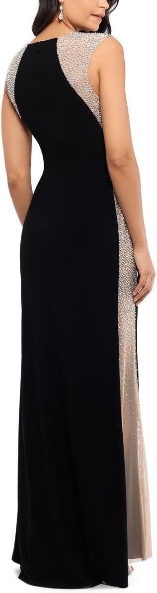 imageXscape Womens Long Ity Dress with Caviar Bead SidesBlackNudeSilver