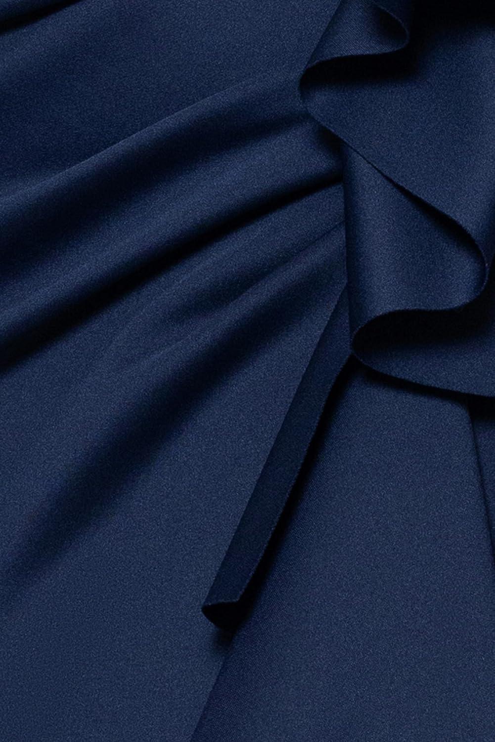 imageXscape Womens Long Off Shoulder Sweetheart Neck Side Ruffle Gown Reg and PetiteMidnight