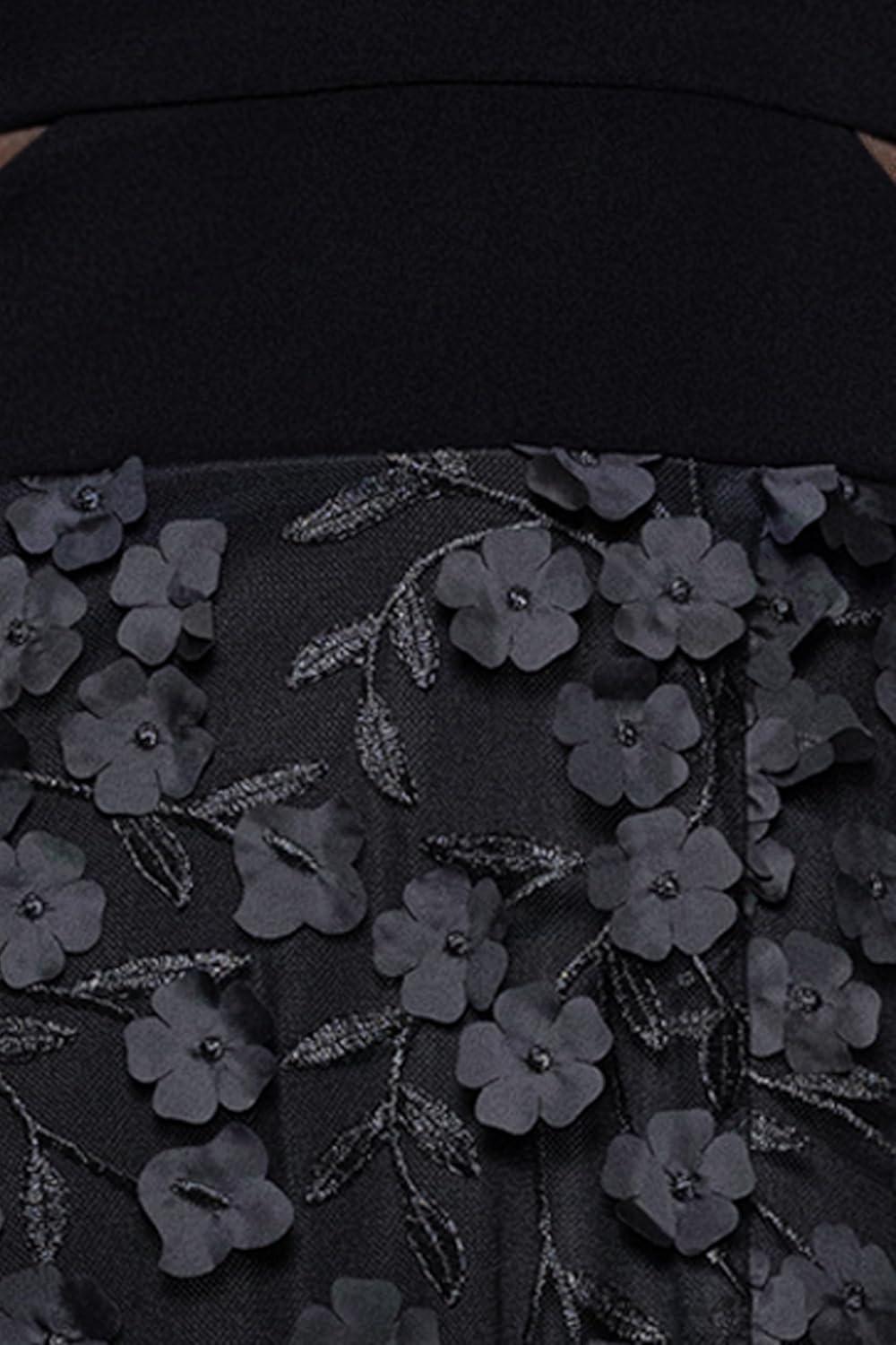 imageXscape Womens Long Sleeve Raised Floral Lace Midi Length DressBlackBlack