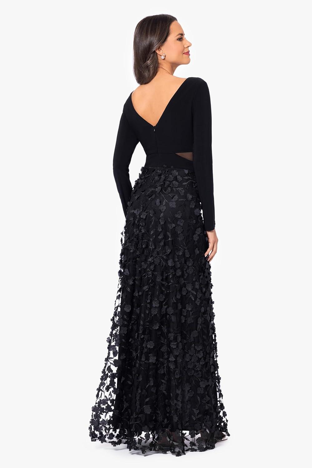 imageXscape Womens Long Sleeve VNeck Floral Skirted GownBlack