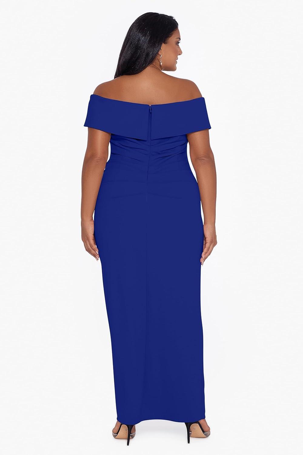 imageXscape Womens Plus Size Long Off The Shoulder Scuba Crepe Slit DressMarine