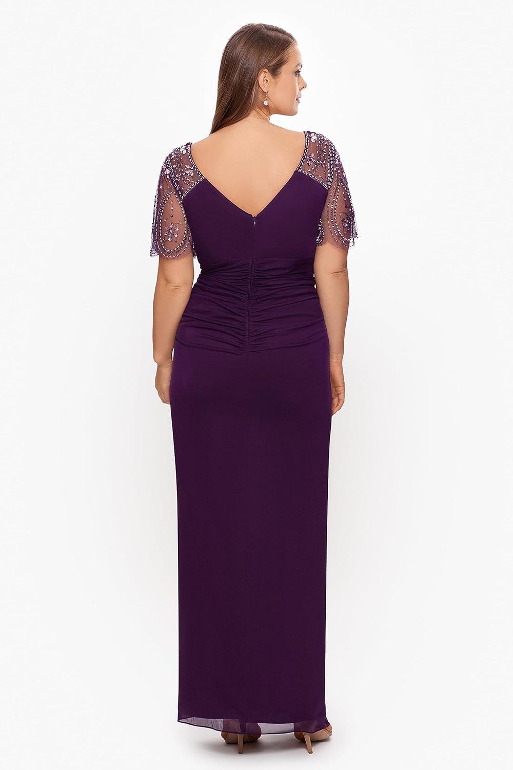 imageXscape Womens Plus Size Long VNeck Beaded Sleeve Jersey DressPlum