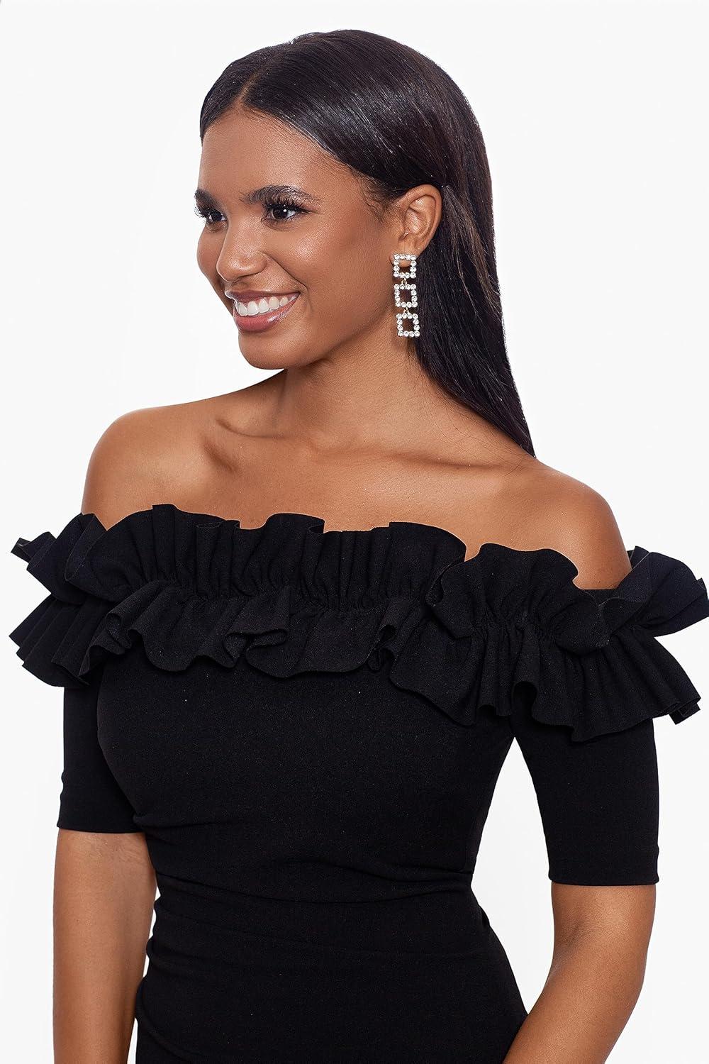 imageXscape Womens Short Scuba Crepe Dress with Ruffle Top Detail Reg and PetiteBlack