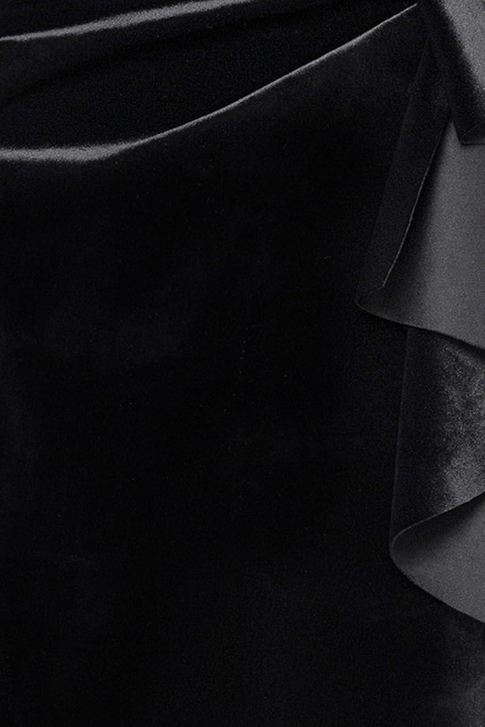 imageXscape Womens Velvet High Halter Neck Cascading Ruffle Floor Length DressBlack