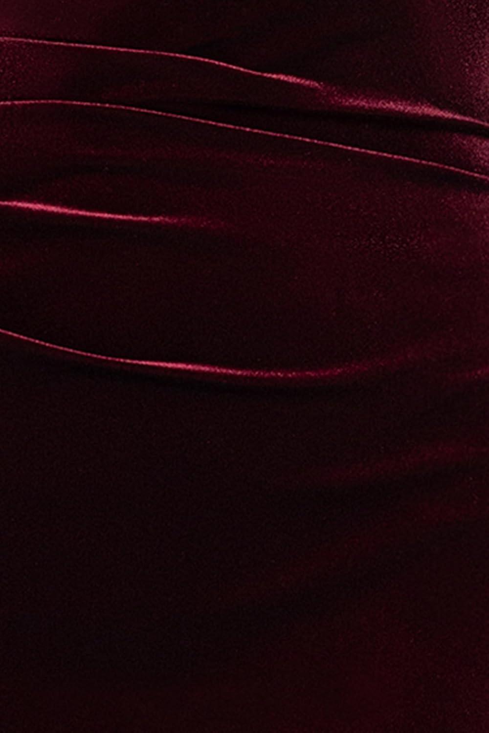 imageXscape Womens Velvet Off The Shoulder Ruffle Neckline Knee Length DressBurgundy