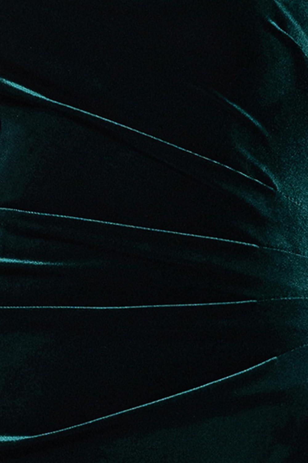 imageXscape Womens Velvet Sleeveless One Shoulder Cascading Ruffle Floor Length DressHunter