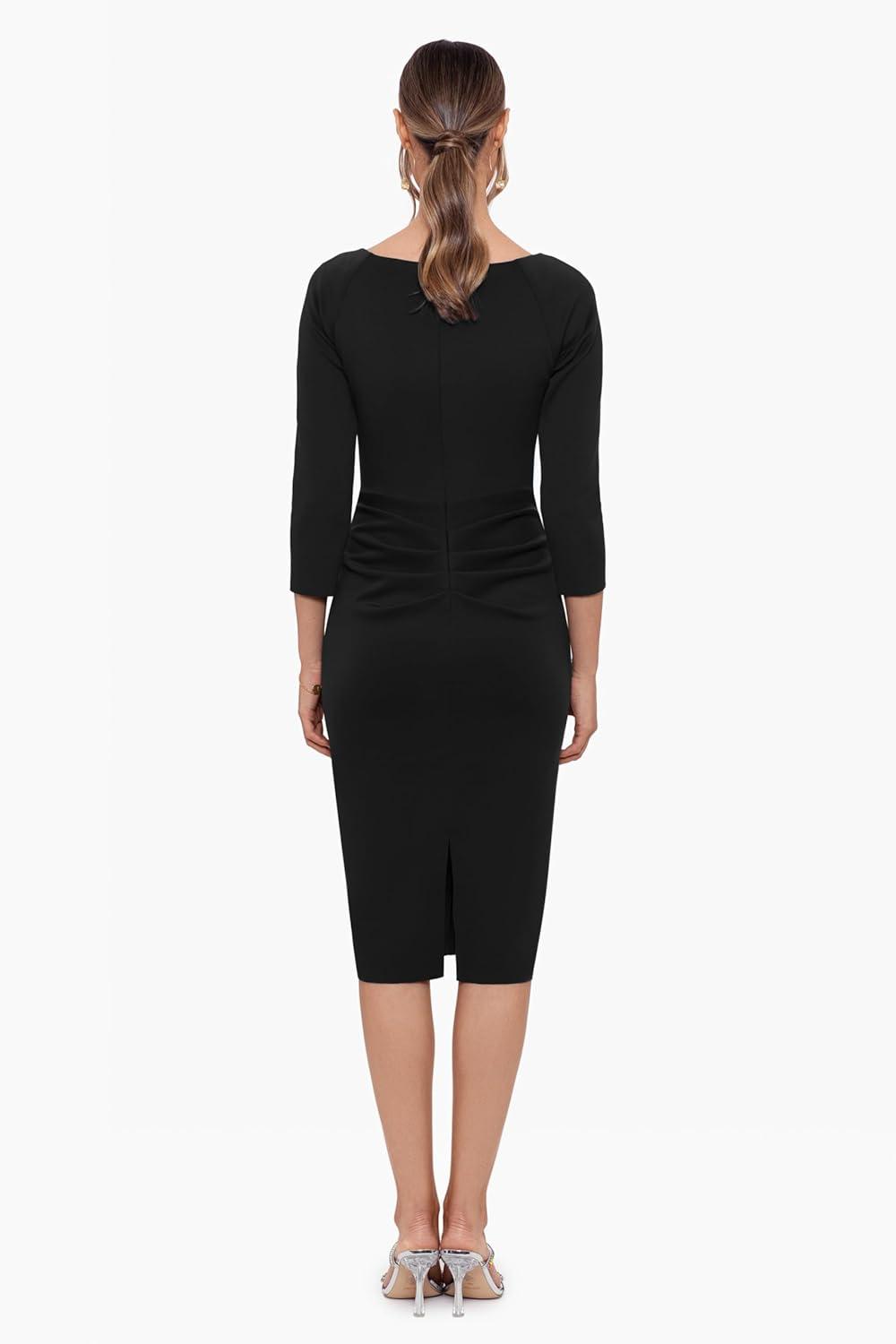 imageXscape Womens Womens Short Scuba Crepe Dress with Long Sleeves and Ruffle DetailBlack