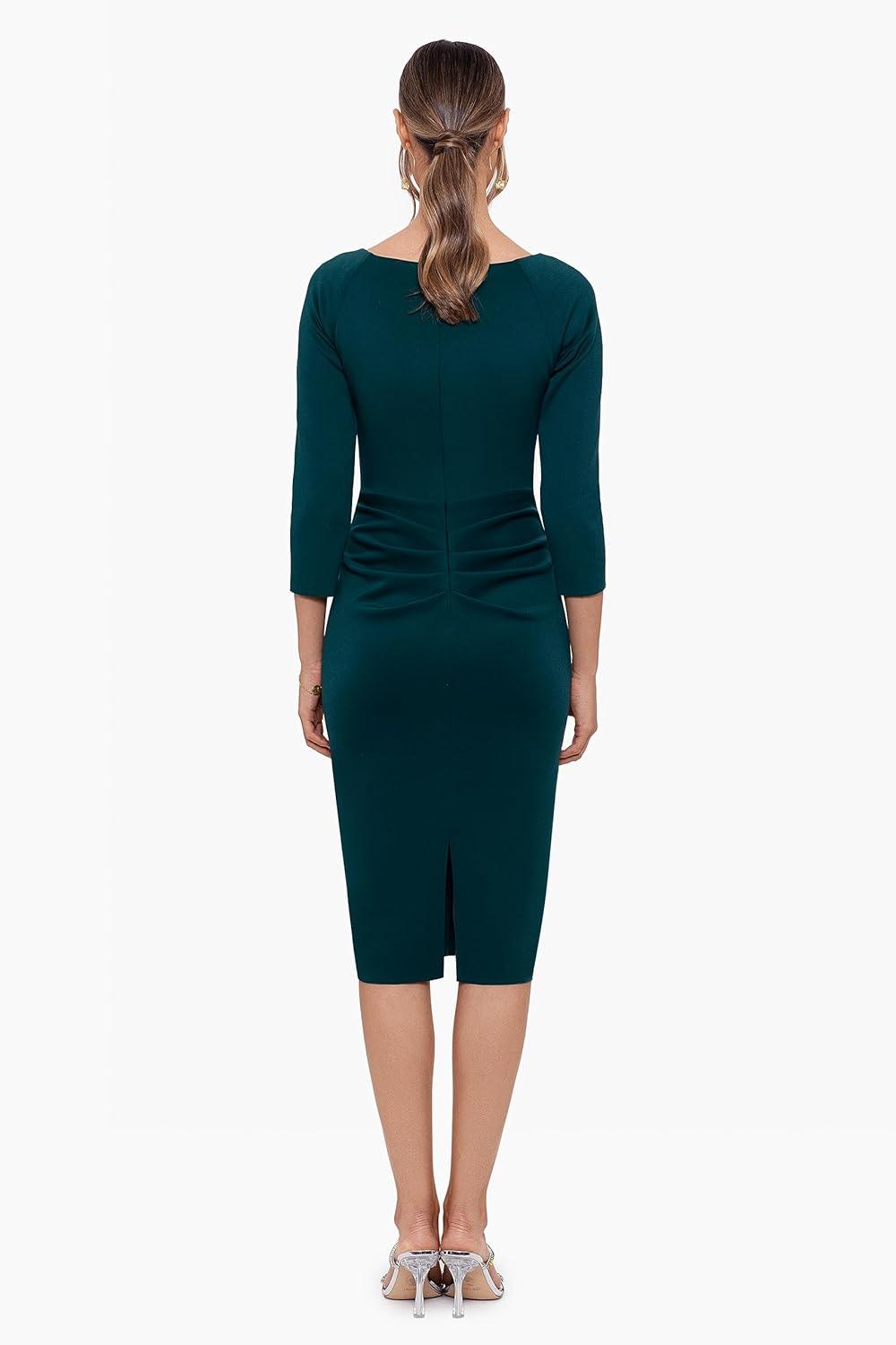 imageXscape Womens Womens Short Scuba Crepe Dress with Long Sleeves and Ruffle DetailHunter