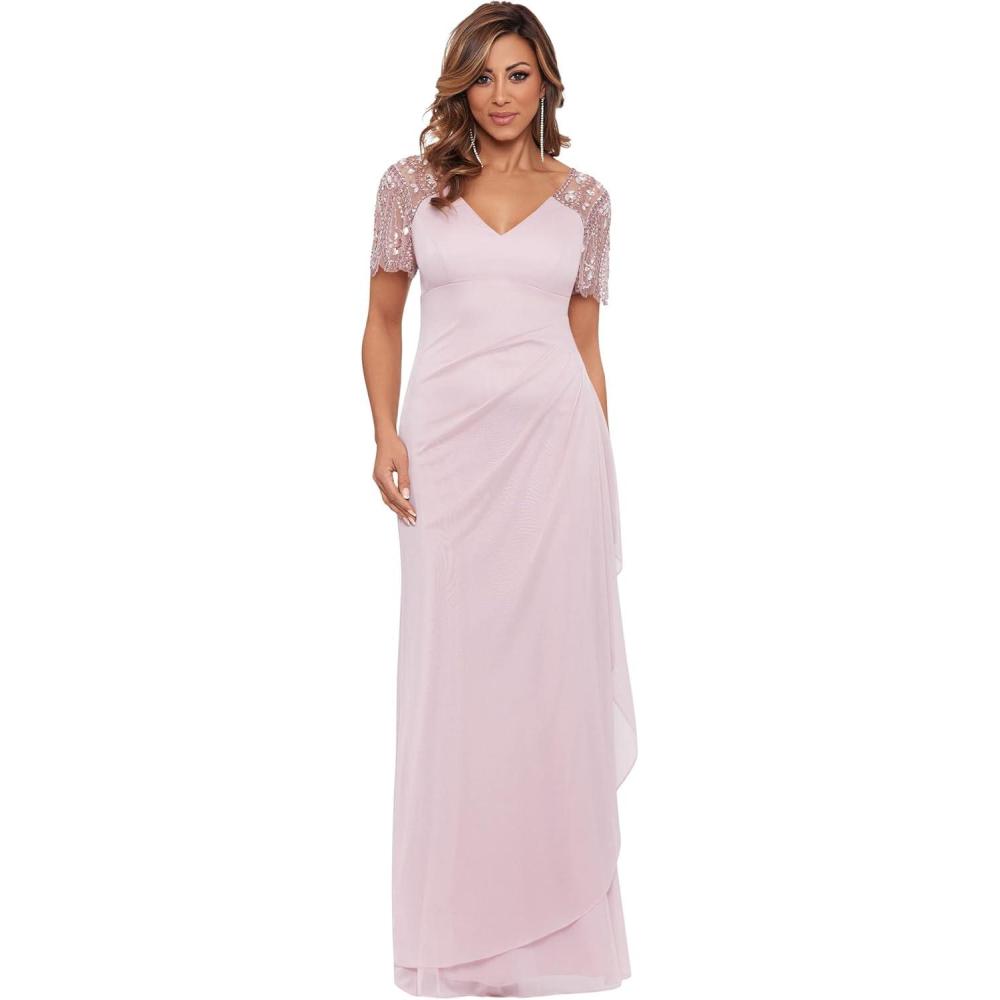 imageXscape Female Long Sheer Matte Jersey Beaded Flutter SleeveRose