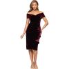 imageXscape Womens Velvet Off The Shoulder Side Ruffle Ruched Knee Length DressBurgundy