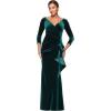 imageXscape Womens Velvet VNeck Long Sleeve Side Cascade Ruffle Floor Length DressHunter