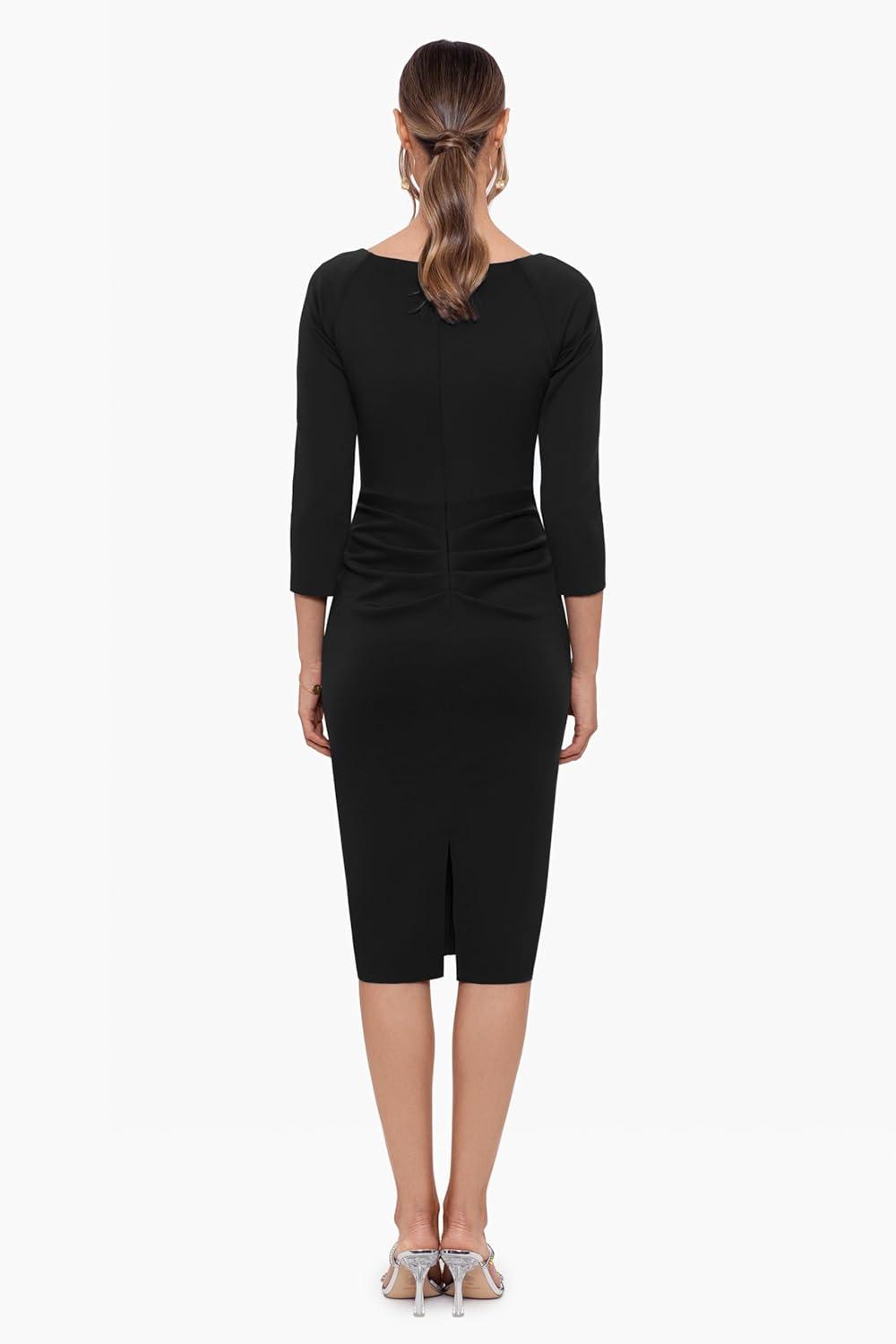 imageXscape Womens 34 Sleeve VNeck Side Ruched Midi Dress Reg and PetiteBlack