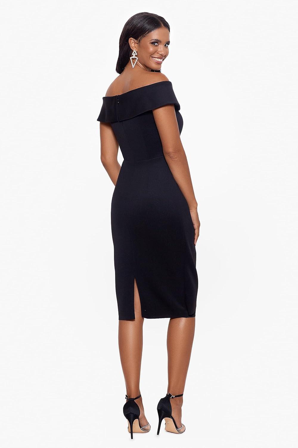 imageXscape Womens Knee Length OffTheShoulder Scuba Side Ruched DressBlack