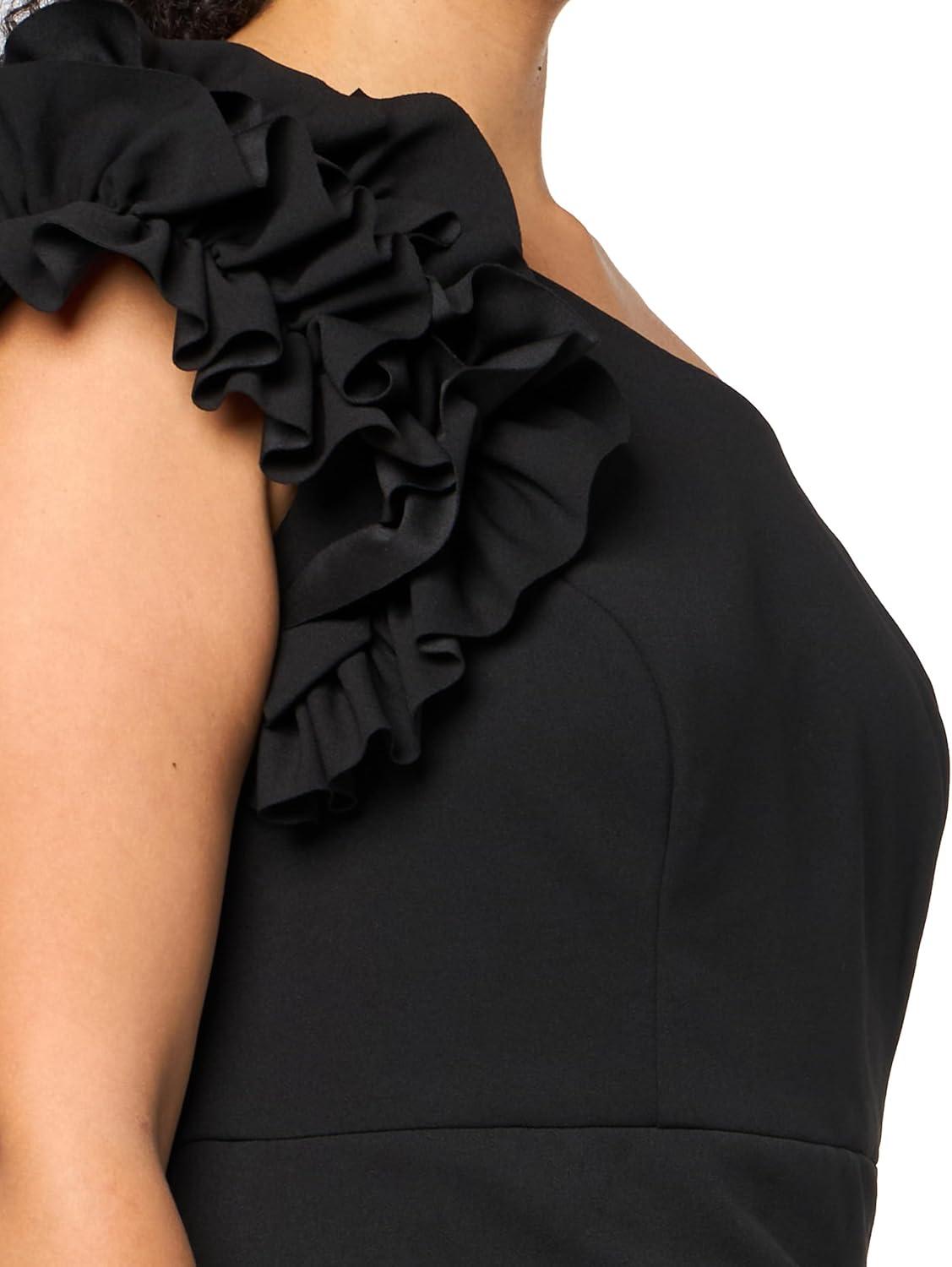 imageXscape Womens Long One Shoulder Ruffle Scuba Crepe Maxi DressBlack