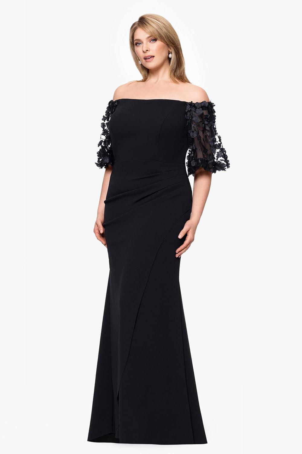 imageXscape Womens Plus Size Long Illusion Sleeve Off The Shoulder DressBlack