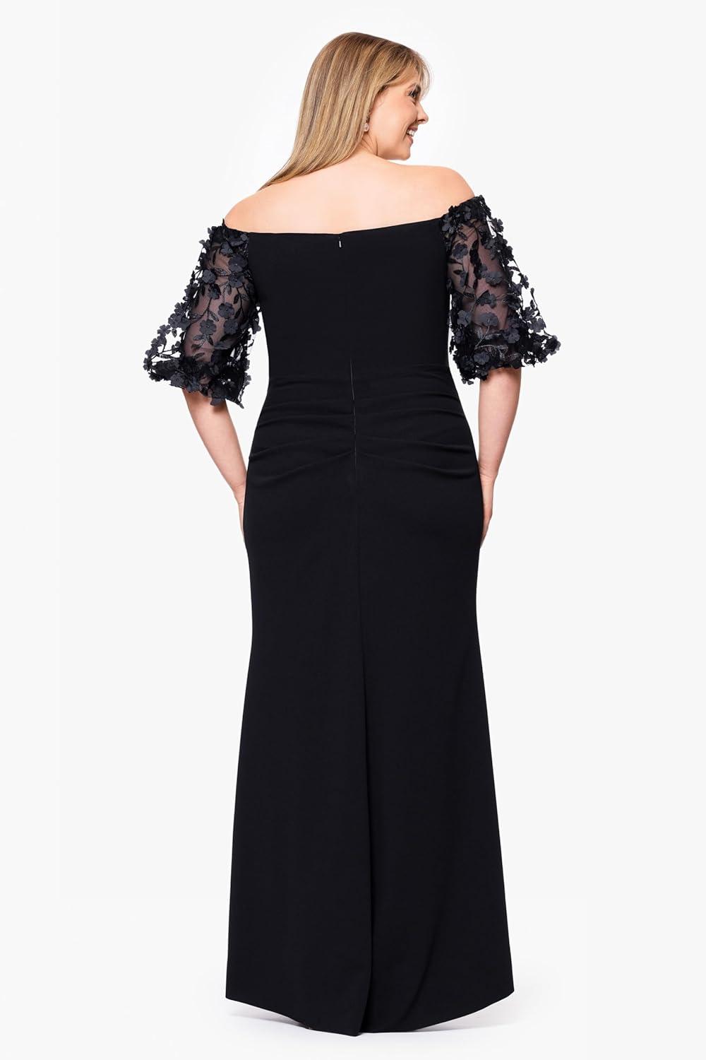 imageXscape Womens Plus Size Long Illusion Sleeve Off The Shoulder DressBlack