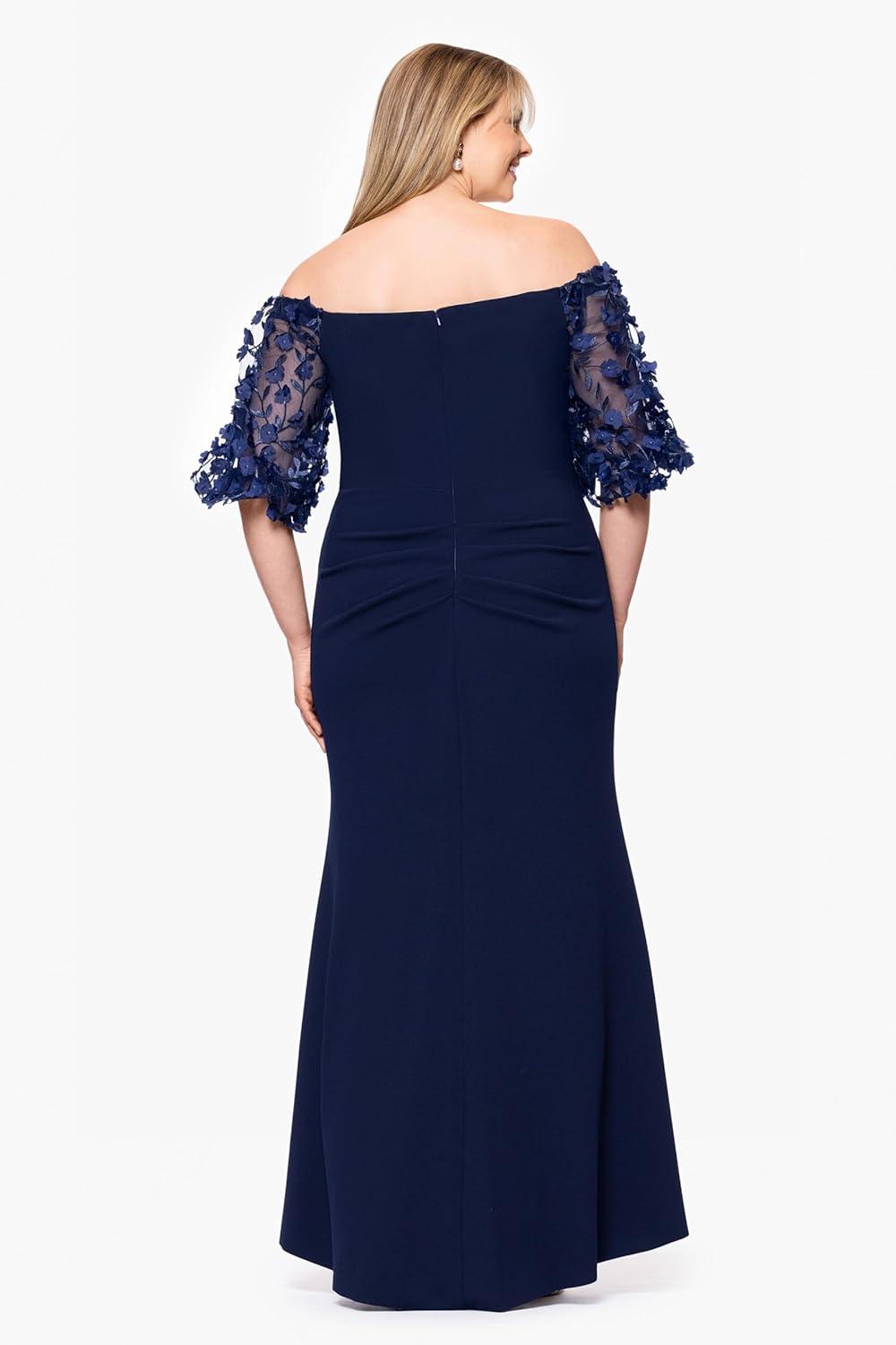 imageXscape Womens Plus Size Long Illusion Sleeve Off The Shoulder DressNavy