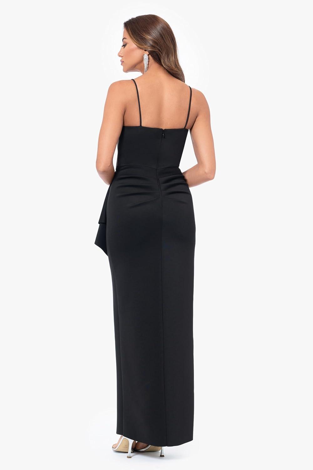 imageXscape Womens Sleek Sleeveless VNeck Gown with Cascading Ruffle and High SlitBlack