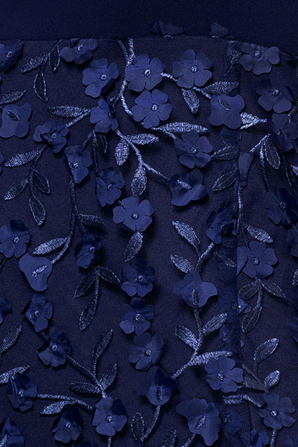 imageXscape Womens Sleeveless VNeck Raised Flower Skirt Gown with Side Slit NavyNavy 2