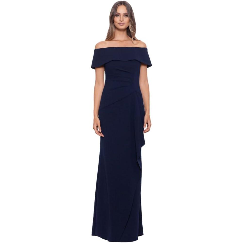 imageXscape Womens Long Scuba Crepe OffTheShoulder Dress with Center Back ZipperNavy