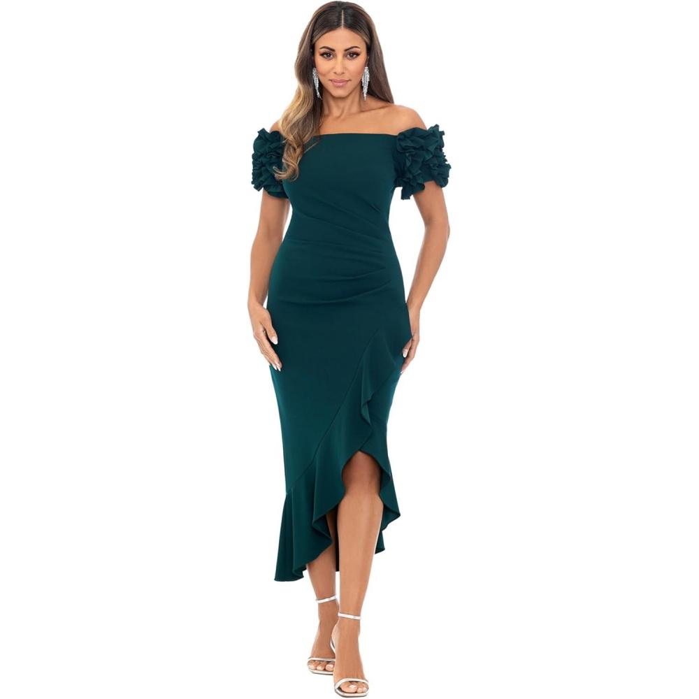 imageXscape Womens Off The Shoulder Ruffle Sleeve Midi Dress Standard ampamp PetitePine
