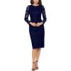 imageXscape Womens Long Sleeve Raised Floral Lace Midi Length Dress Reg and Petite Navy 16