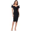 imageXscape Womens Scuba Crepe Off The Shoulder Ruffle Neck Knee Length Dress Black 16