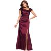 imageXscape Womens Sleeveless Asymmetrical Taffeta Neck Gown with Side Slit Wine 4