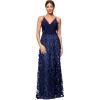 imageXscape Womens Sleeveless VNeck Raised Flower Skirt Gown with Side Slit NavyNavy 2
