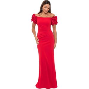 Xscape Womens Betsy & Adam Women’s Floor-Length, Off-The-Shoulder, Straight Neckline, with Ruffled Sleeves and Fitted Silhouette