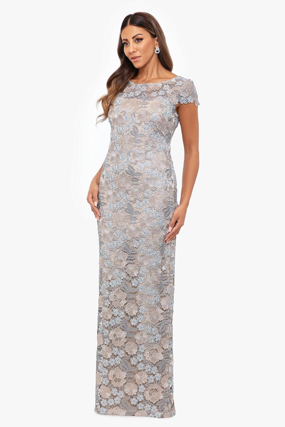 imageXscape Womens Long 34 Sleeve VNeck Side Ruched Gown Reg and PetiteRoseGold