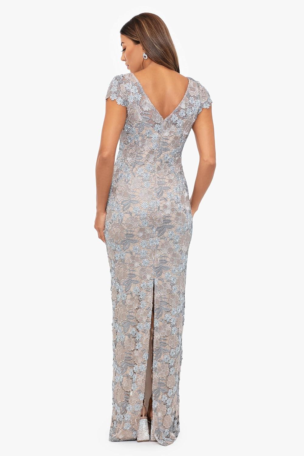 imageXscape Womens Long 34 Sleeve VNeck Side Ruched Gown Reg and PetiteRoseGold