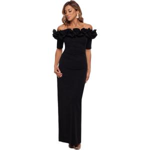 Xscape Womens Long Off The Shoulder Scuba Crepe Dress (Reg and Petite)(Black)