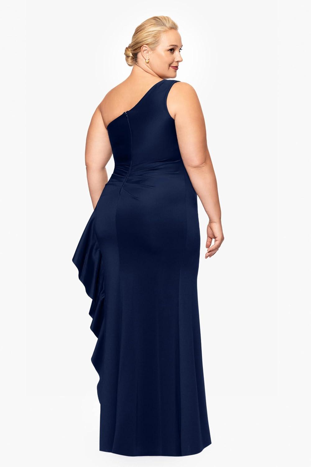 imageXscape Womens Long One Shoulder Sleeveless Stretch Scuba Crepe Sheath GownMidnight