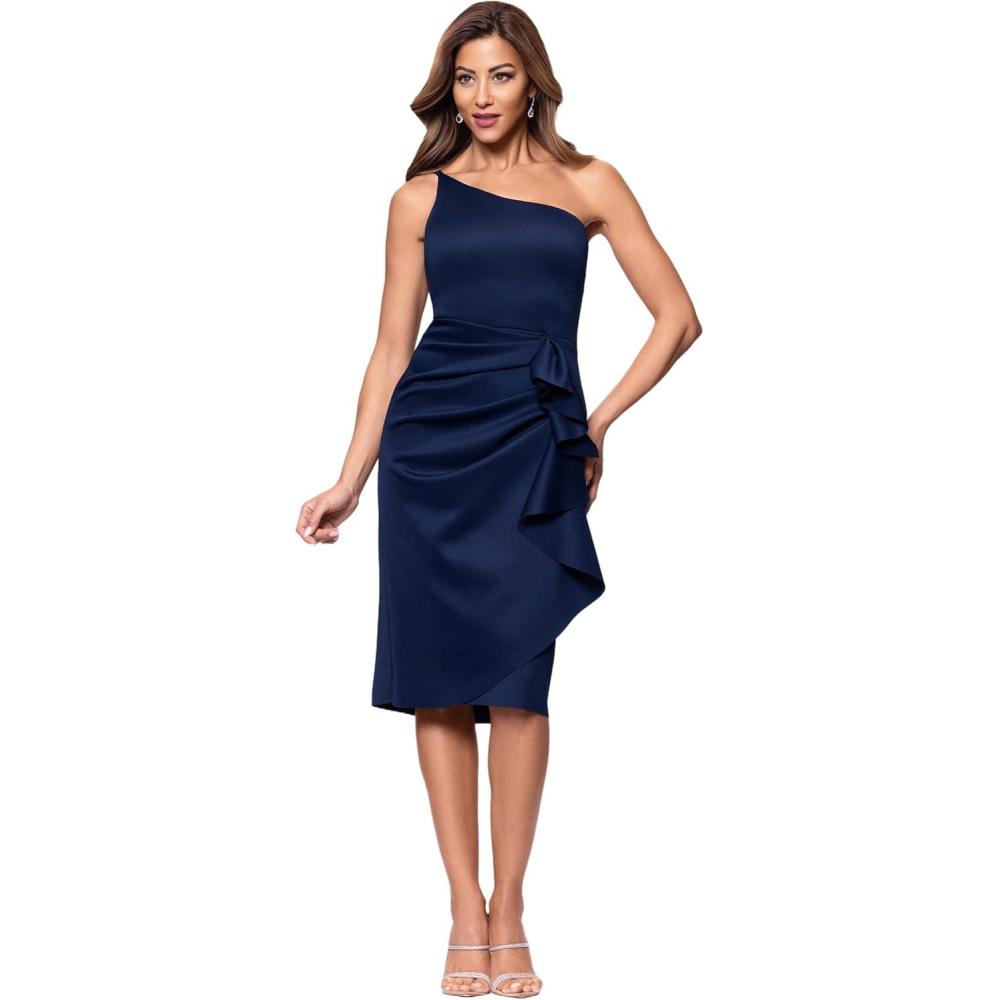 imageXscape Womens Xscape Womens Scuba Crepe Halter Neck Ruffle Knee Length DressMidnight