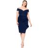 imageXscape Womens Plus Short Scuba OffTheShoulder Ruffle Midi Dress with Center Back ZipperMidnight