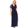 imageXscapeWomens Sheer Matte Jersey Maxi Dress with Beaded Sleeves and Side Ruching NavyMetal 12