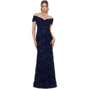 Xscape Womens Xscape Women’s Chiffon Halter Neck Sleeveless Flowy Floor Length Dress.(Navy)