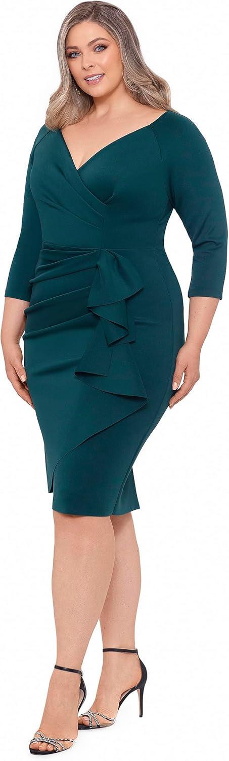 imageXscape Womens Plus Size Midi VNeck 34 Sleeve Side Ruched Dress Hunter 22W