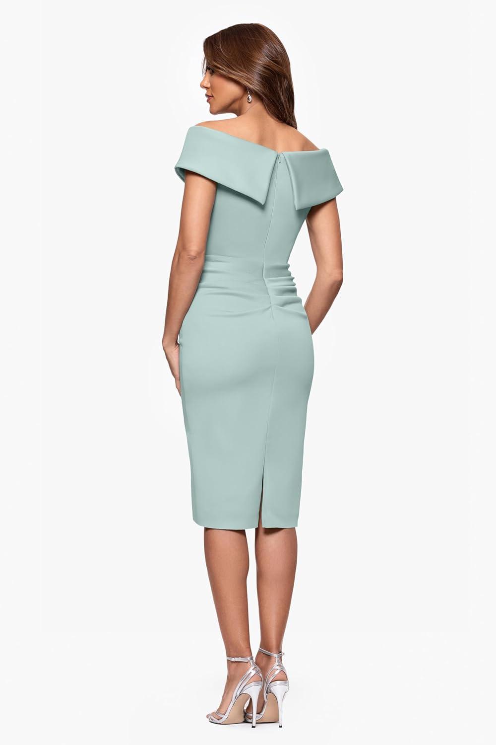 imageXscape Womens Short Scuba OffTheShoulder Ruffle Midi Dress with Center Back Zipper Sage 16