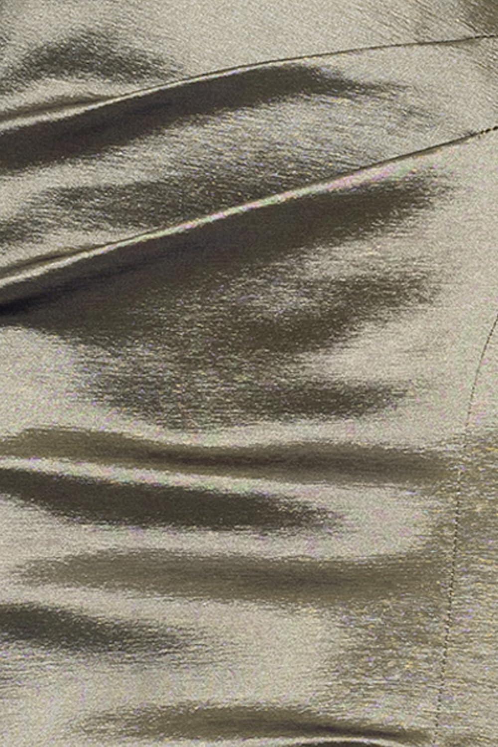 imageXscape Womens Sleeveless Asymmetrical Taffeta Neck Gown with Side Slit Olive 4