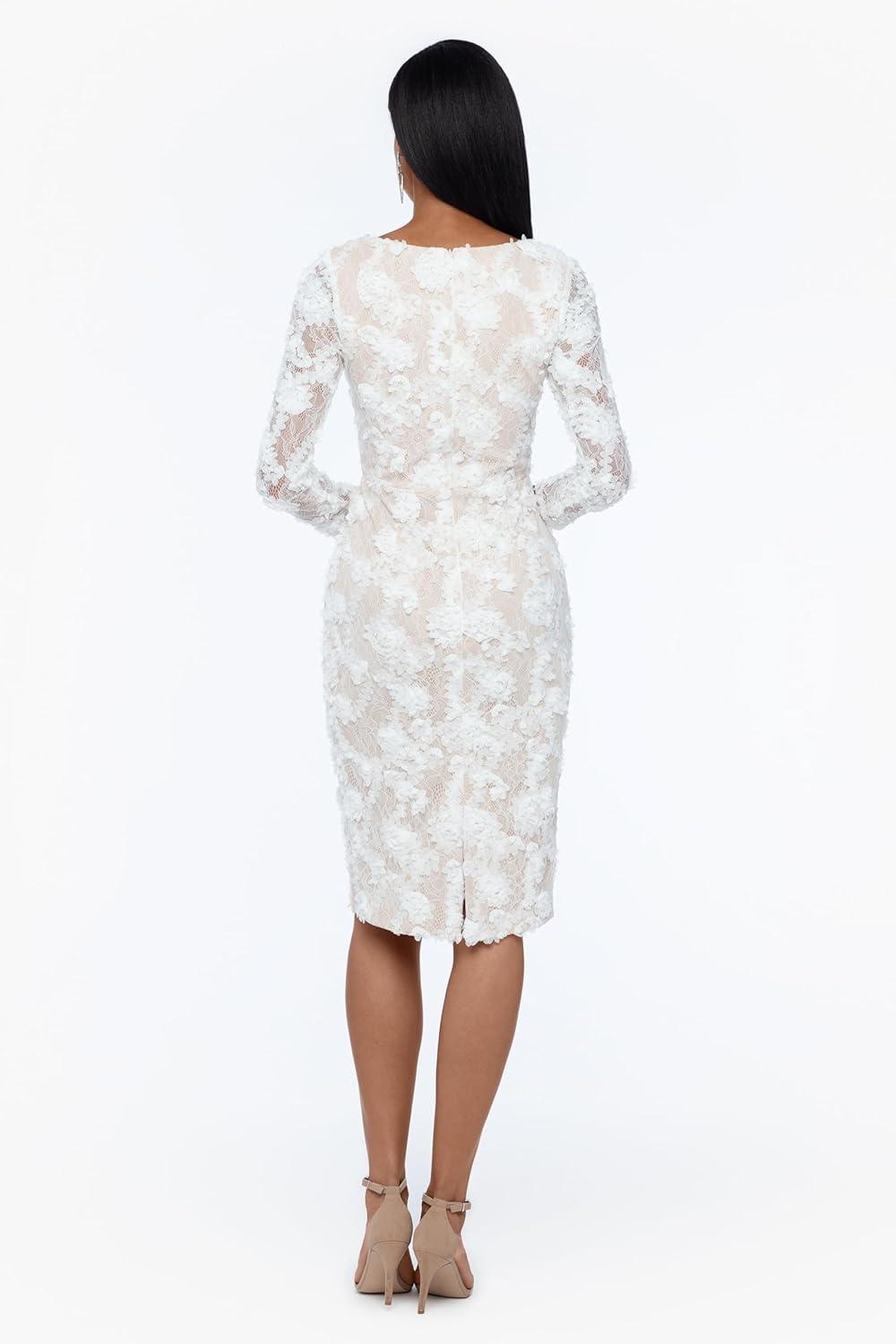 image:imageXscape Womens Long Sleeve Raised Floral Lace Midi Length Dress Reg and Petite Ivory 6