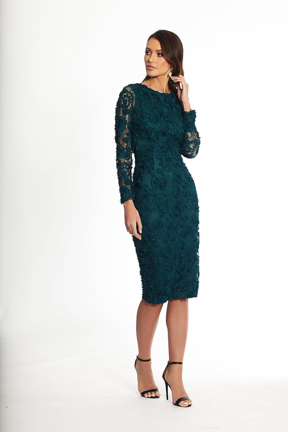 image:imageXscape Womens Long Sleeve Raised Floral Lace Midi Length Dress Reg and PetiteHunter