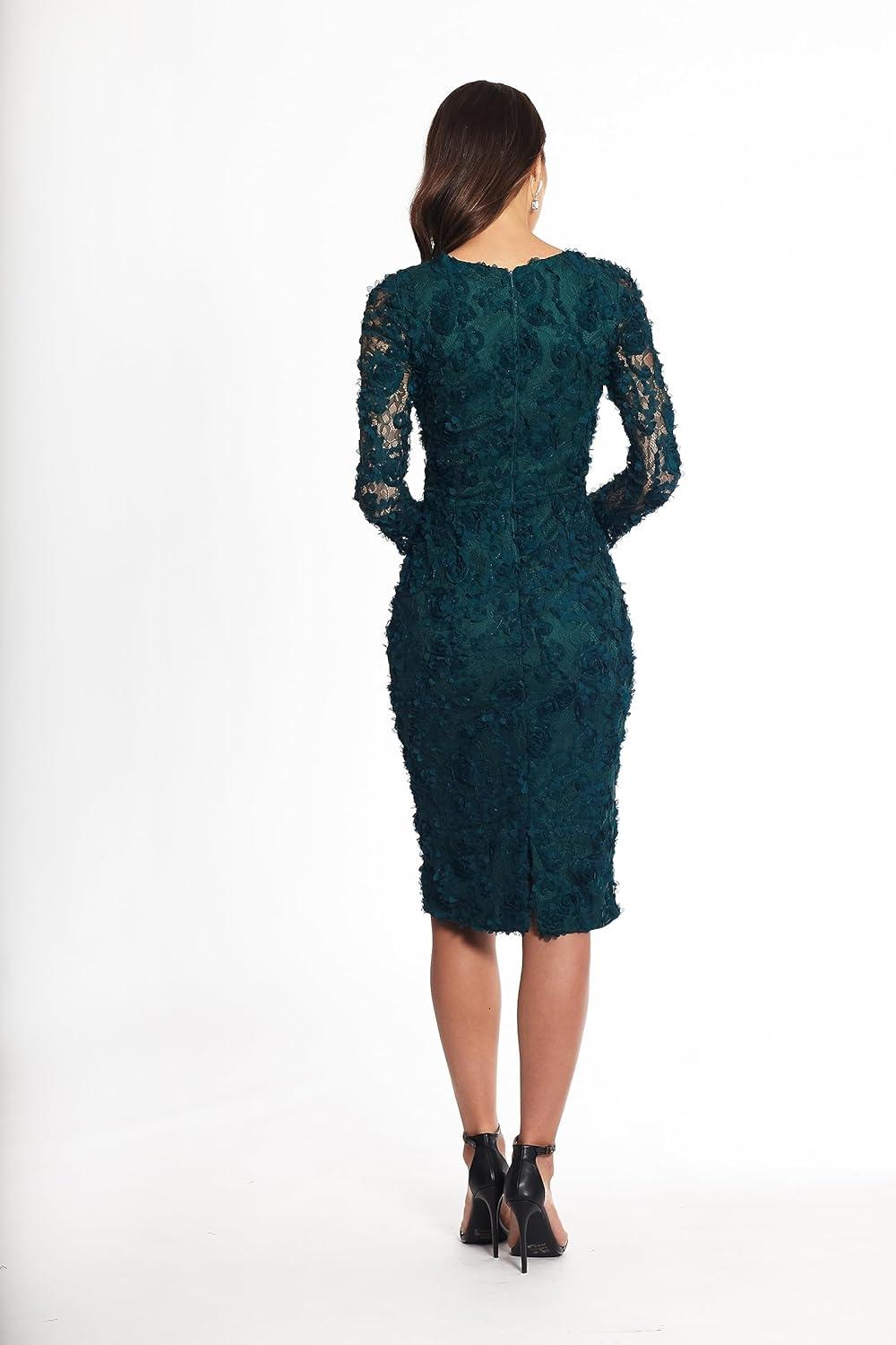 image:imageXscape Womens Long Sleeve Raised Floral Lace Midi Length Dress Reg and PetiteHunter