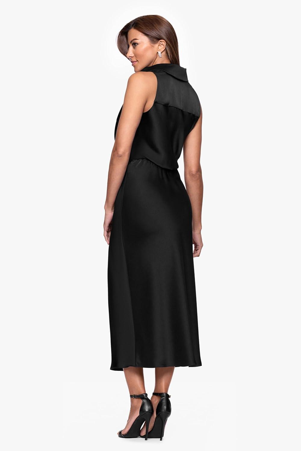 image:imageXscape Womens Midi Satin Collared Top DressBlack