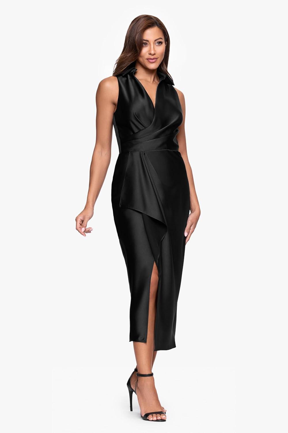 image:imageXscape Womens Midi Satin Collared Top DressBlack