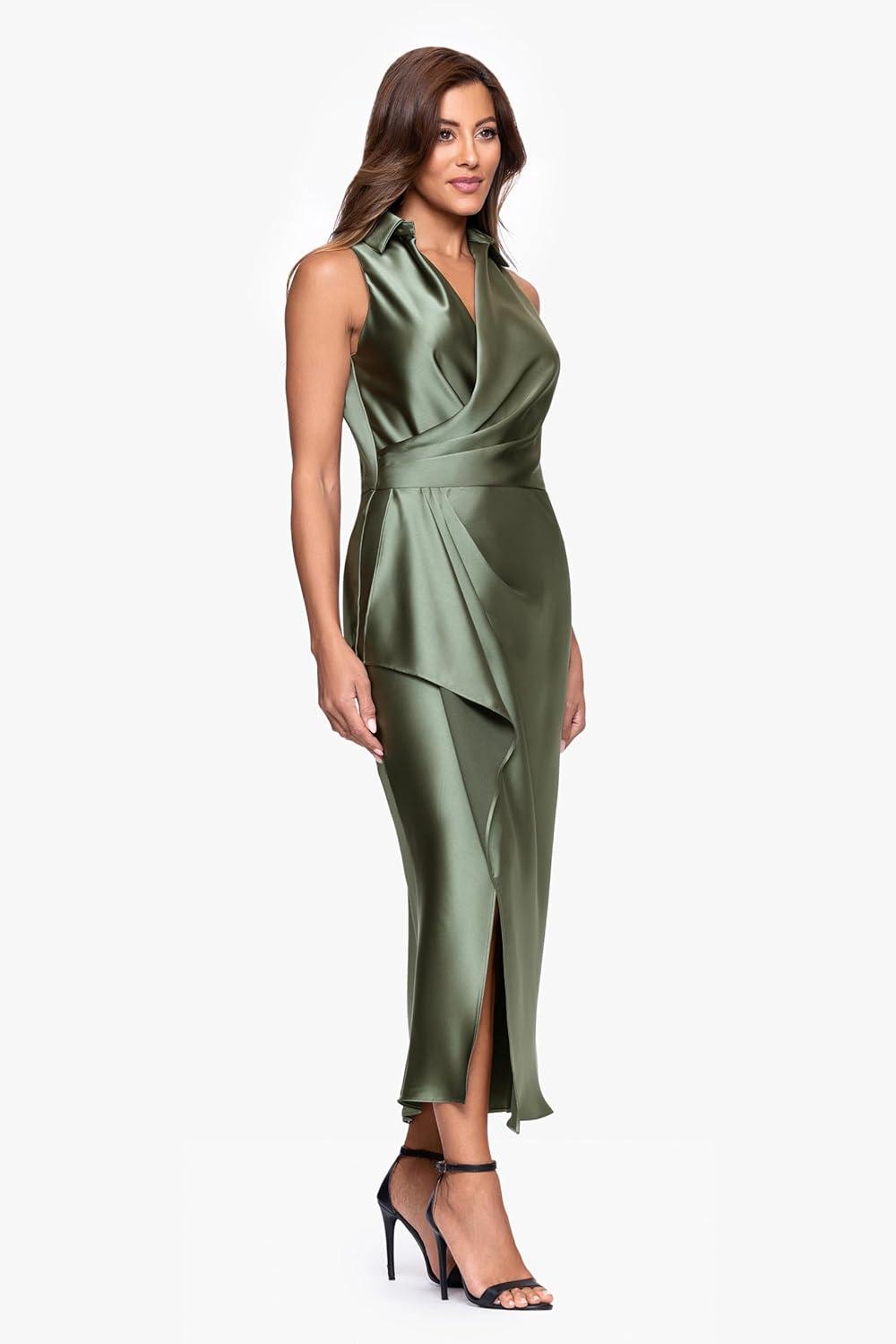 image:imageXscape Womens Midi Satin Collared Top DressOlive