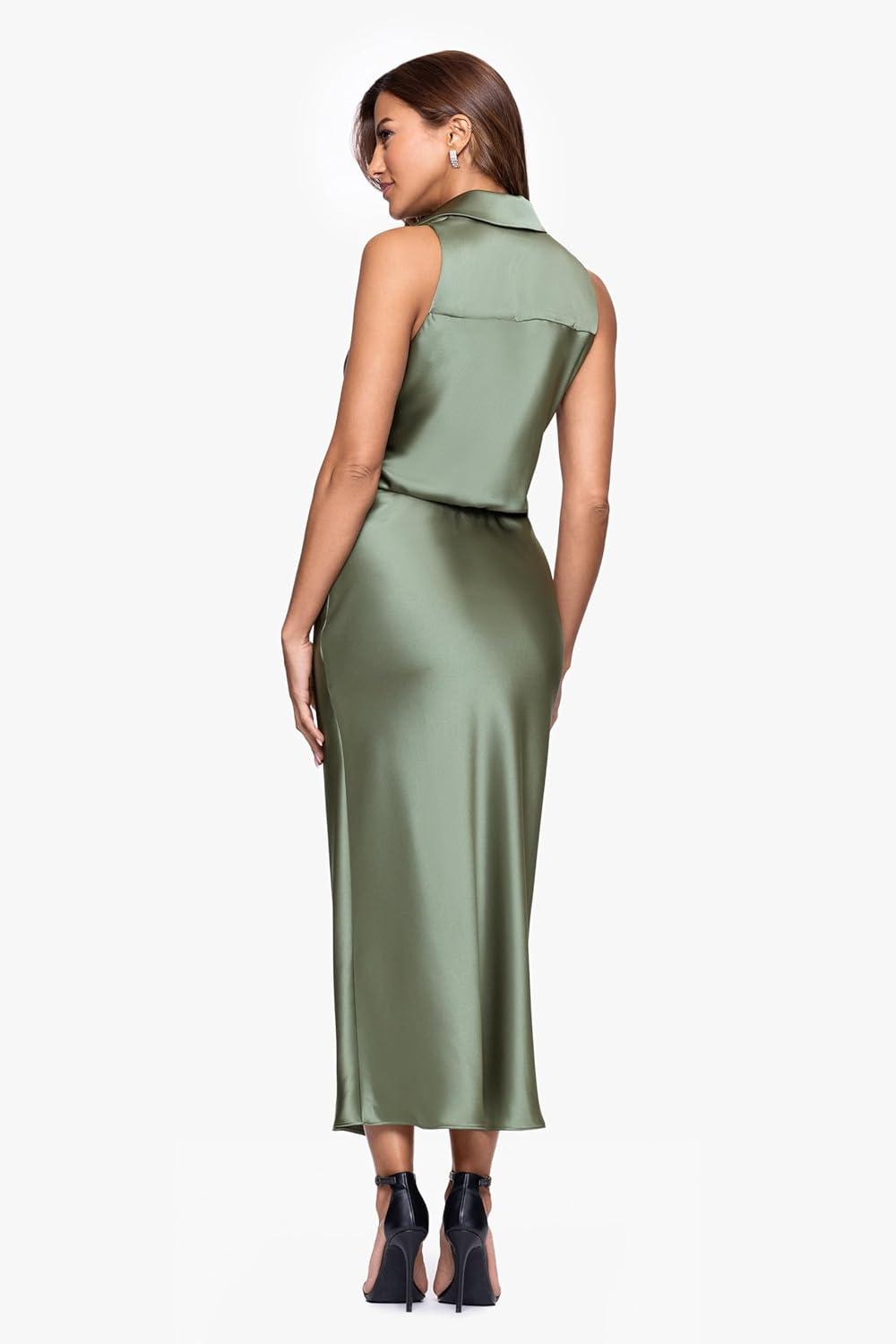 image:imageXscape Womens Midi Satin Collared Top DressOlive